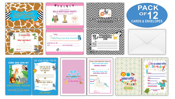 Creanoso Children Birthday Invitation Cards (12-Pack) - Great Gift Cards for Kids, Children, Teens