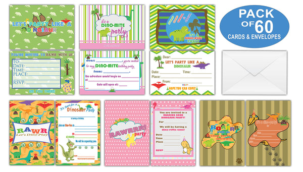Creanoso Birthday Cards for Children (60-Pack) Ã¢â‚¬â€œ Assorted Dinosaur Theme Design Set