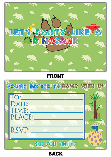 Creanoso Dinosaur Theme Birthday Invitation Cards (12-Pack) - Great Gift Card for Boys, Girls, Kids