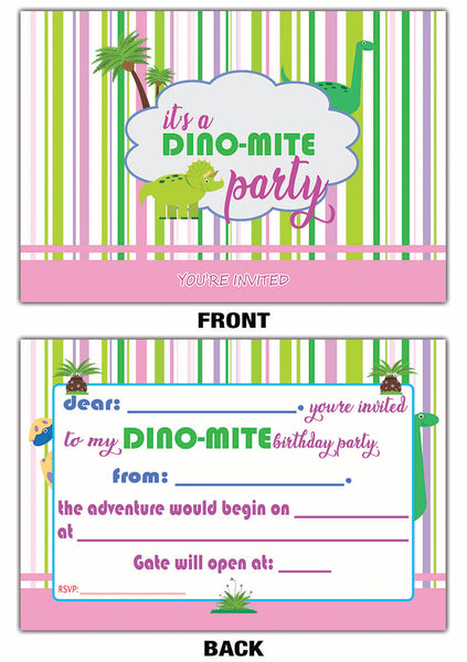 Creanoso Dinosaur Theme Birthday Invitation Cards (12-Pack) - Great Gift Card for Boys, Girls, Kids