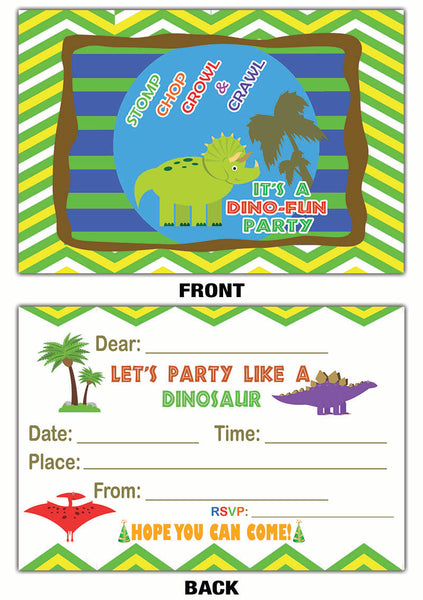 Creanoso Dinosaur Theme Birthday Invitation Cards (12-Pack) - Great Gift Card for Boys, Girls, Kids