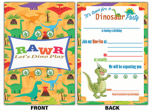 Creanoso Dinosaur Theme Birthday Invitation Cards (12-Pack) - Great Gift Card for Boys, Girls, Kids