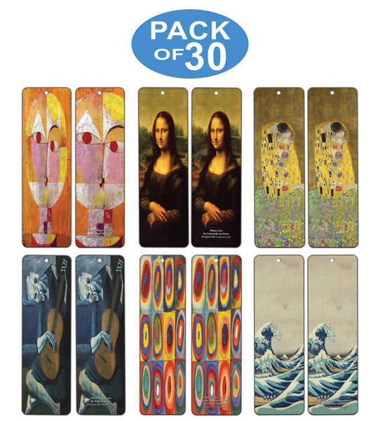 Creanoso Famous Classic Art Bookmarks (30-Pack) - Premium Quality Card Stock for Art Lovers