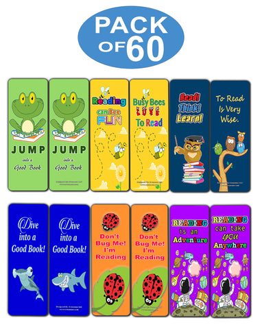 Creanoso Motivational Cute Bookmarks Cards for Kids (60-Pack) - Excellent Favors Rewards Gifts