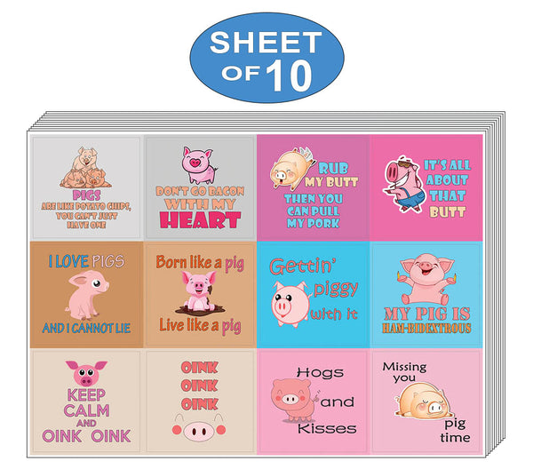 Creanoso Cute Pig Stickers for Kids (10-Sheet) - Gift Rewards Ideas for Boys, Girls - Party Supply