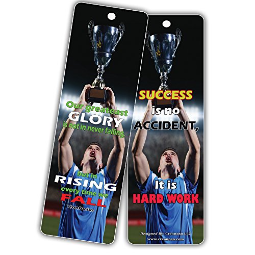 Creanoso Positive Motivation Encouragement for Success Bookmarks - Success for Soccer Bookmarker Cards (60 Pack) - Never Give Up Cards - Gifts Stocking Stuffers for Men, Women, Adults, Avid World Fan