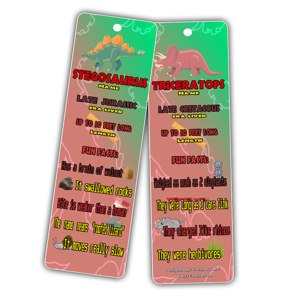 Creanoso Dinosaur Fun Facts Bookmark Cards for Kid - Dino Supplies - Excellent Party Favors