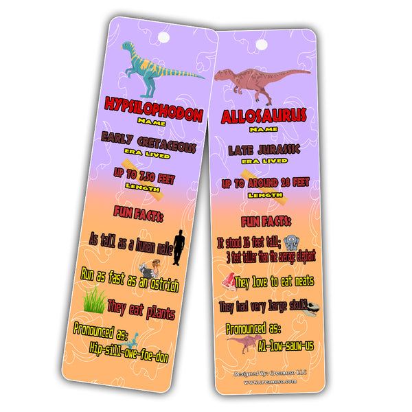 Creanoso Dinosaur Fun Facts Bookmark Cards for Kid - Dino Supplies - Excellent Party Favors