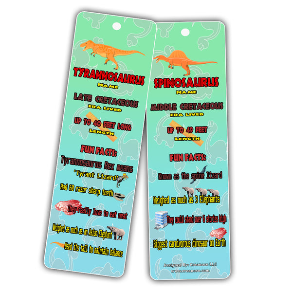 Creanoso Dinosaur Fun Facts Bookmark Cards for Kid - Dino Supplies - Excellent Party Favors