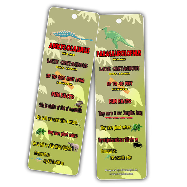 Creanoso Dinosaur Fun Facts Bookmark Cards for Kid - Dino Supplies - Excellent Party Favors