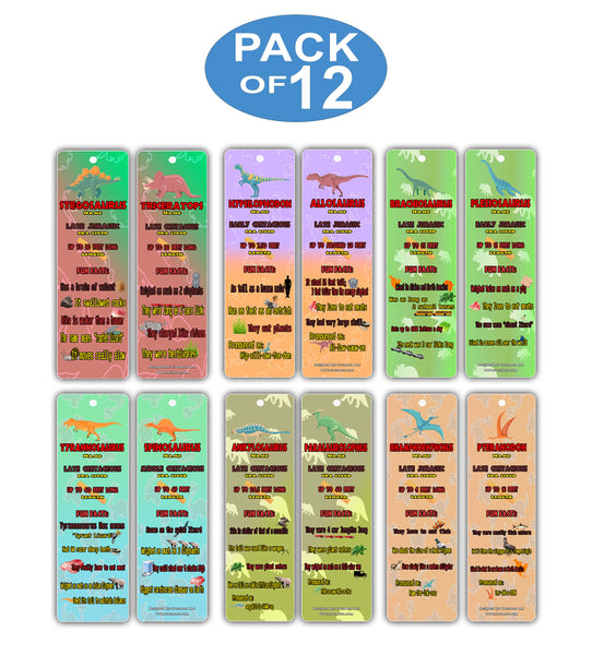 Creanoso Dinosaur Fun Facts Bookmark Cards for Kid - Dino Supplies - Excellent Party Favors