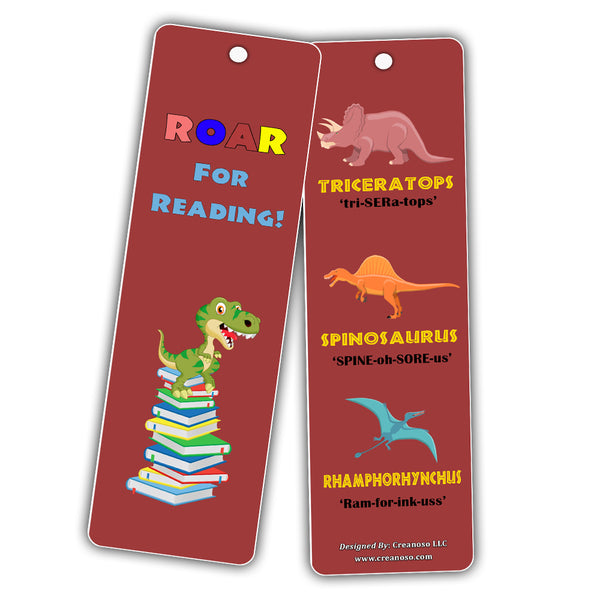 Creanoso Dinosaur Reading Bookmarks for Kids - Cute Dino Cards - Assorted Party Gift Supplies