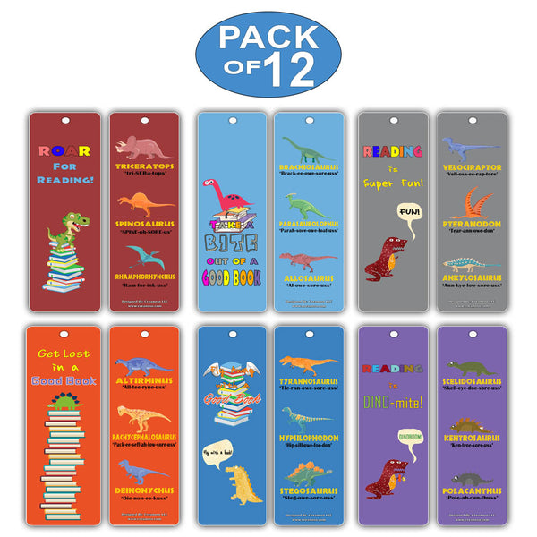 Creanoso Dinosaur Reading Bookmarks for Kids - Cute Dino Cards - Assorted Party Gift Supplies