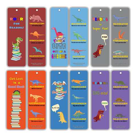 Creanoso Dinosaur Reading Bookmarks for Kids - Cute Dino Cards - Assorted Party Gift Supplies