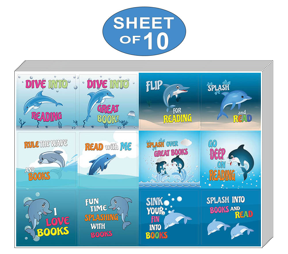Creanoso Inspirational Dolphin Reading Stickers for Kids (10-Sheet) Ã¢â‚¬â€œ Assorted Sticker Bulk Set