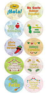 Creanoso Spanish Pinback Buttons - Learn Espanol (10-Pack) - Premium Quality Gift Ideas for Children, Teens, & Adults for All Occasions - Stocking Stuffers Party Favor & Giveaways