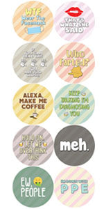 Creanoso Funny Pinback Buttons - Funny sayings (10-Pack) - Premium Quality Gift Ideas for Children, Teens, & Adults for All Occasions - Stocking Stuffers Party Favor & Giveaways