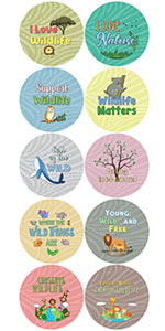 CreanosoI Love Wildlife Pinbuttons (10-Pack) - Premium Quality Gift Ideas for Children, Teens, & Adults for All Occasions - Stocking Stuffers Party Favor & Giveaways