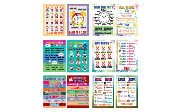 Telling Time Educational Learning Posters (12-Pack)