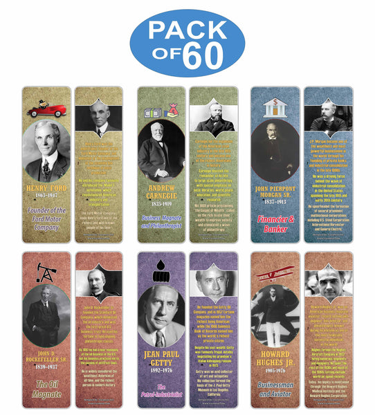 Creanoso Famous Historical Americans Industrialists Facts Bookmarks - Cool Book Reading Rewards Gift Giveaways for Kids