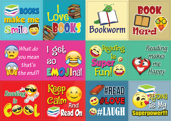 Creanoso Inspirational Book Reading Emoji Stickers for Bookworms - Gift Reward Ideas for Book Readers