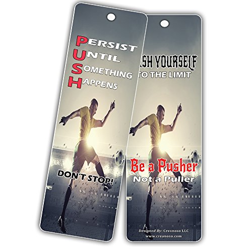 Creanoso Positive Motivation Encouragement for Success Bookmarks - Success for Soccer Bookmarker Cards (60 Pack) - Never Give Up Cards - Gifts Stocking Stuffers for Men, Women, Adults, Avid World Fan