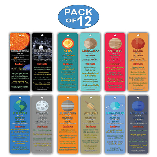 Creanoso Planets and Universe Fun Facts Bookmark Cards - Solar System and Galaxy Learning Pack