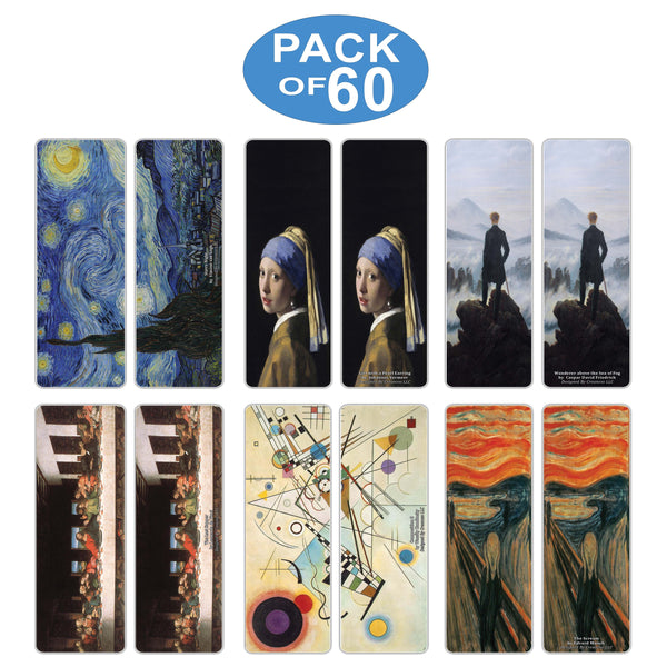 Creanoso Famous Classic Arts Series 2 Bookmarks (60-Pack) - Van Gogh, Leonardo Da Vinci, Edvard Munch, Johannes Vermeer, Caspar David Friedrich, Wassily Kandinsky ÃƒÆ’Ã‚Â¢ÃƒÂ¢Ã¢â‚¬Å¡Ã‚Â¬ÃƒÂ¢Ã¢â€šÂ¬Ã…â€œ Wall Decor Art Bookmarkers