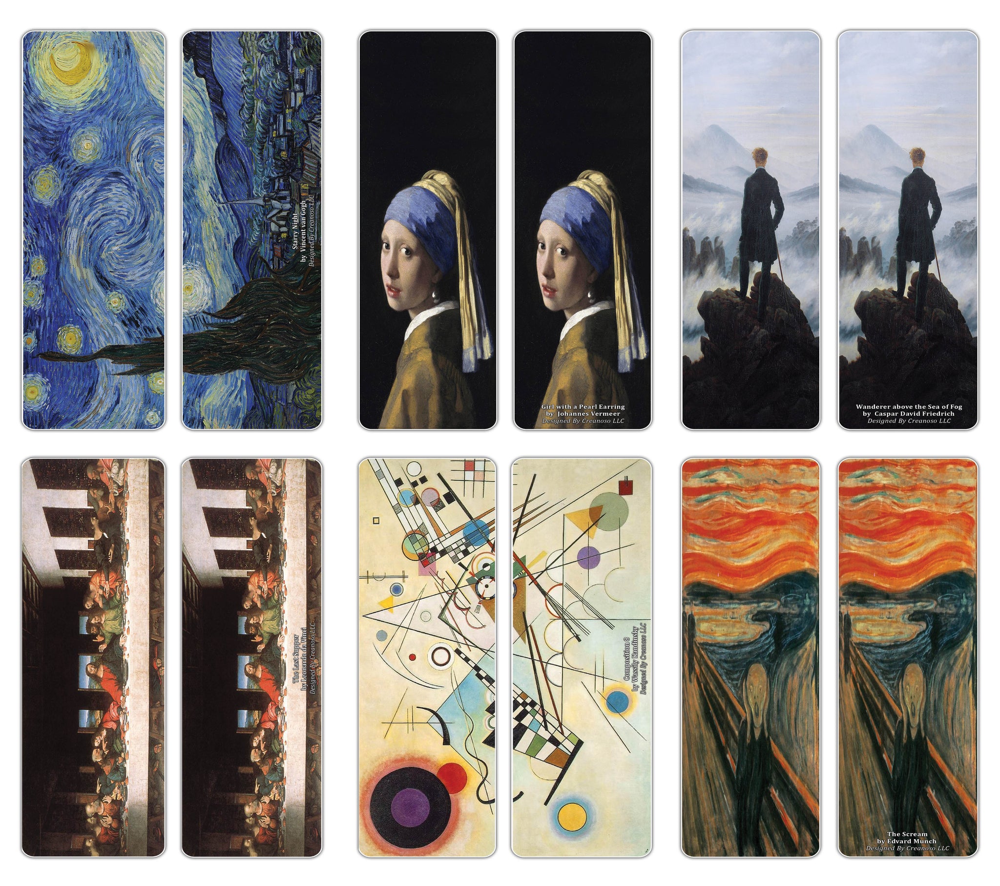Creanoso Famous Classic Arts Series 2 Bookmarks (60-Pack) - Van Gogh, Leonardo Da Vinci, Edvard Munch, Johannes Vermeer, Caspar David Friedrich, Wassily Kandinsky ÃƒÆ’Ã‚Â¢ÃƒÂ¢Ã¢â‚¬Å¡Ã‚Â¬ÃƒÂ¢Ã¢â€šÂ¬Ã…â€œ Wall Decor Art Bookmarkers
