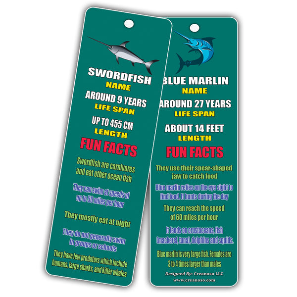 Creanoso Fun Facts About Fish Bookmarks - Nature and Sea Learning Pack - Excellent Party Favors