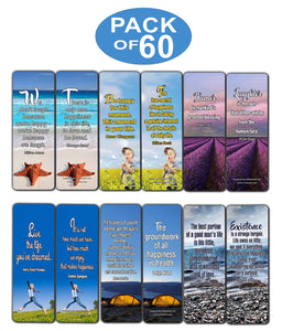 Creanoso Inspirational Quotes Bookmarks Cards (60-Pack) - Happiness Joy Health Bookmarker Bulk Set