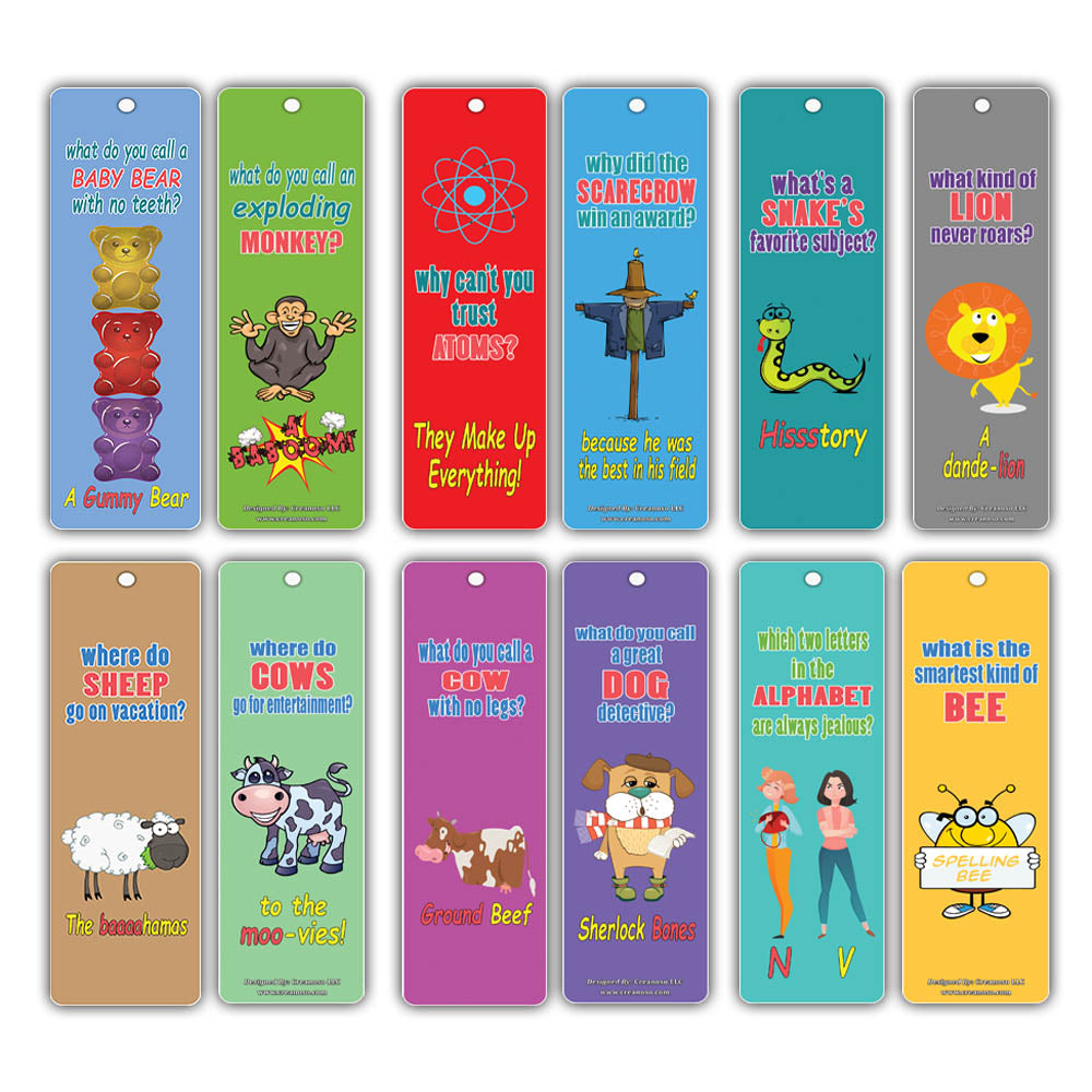 Creanoso Bookmarks Cards for Kids (30-Pack) - Hilariously Silly and Funny Jokes Series 2 - Excellent Party Favors Teacher Classroom Reading Rewards and Incentive Gifts for Young Readers