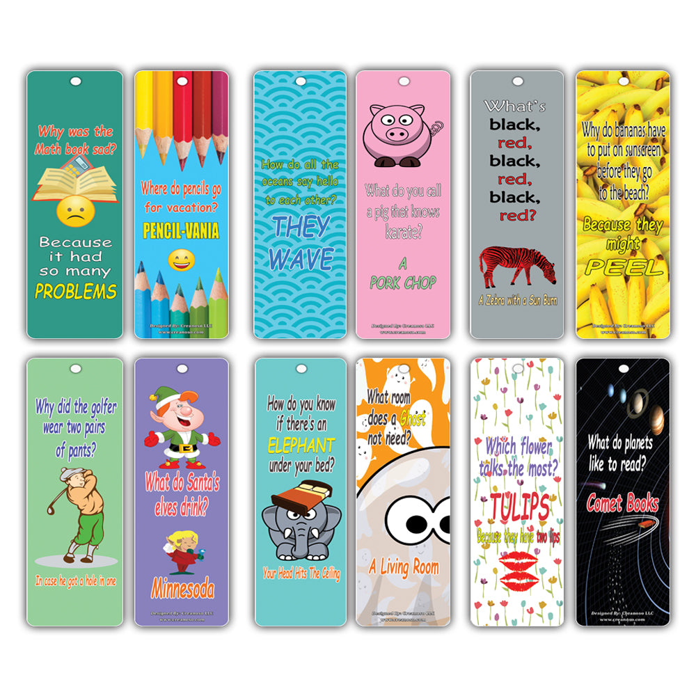 Creanoso Funny Jokes Kids Bookmarks Bulk Set Series 1 - Literary Gifts Party Favors Reading Rewards