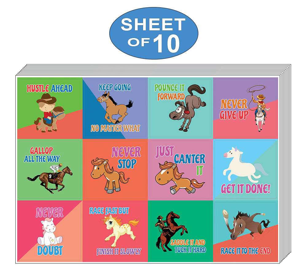 Creanoso Horse Motivational Word Stickers for Kids (10-Sheet) - Gift Rewards Ideas for Boys, Girls