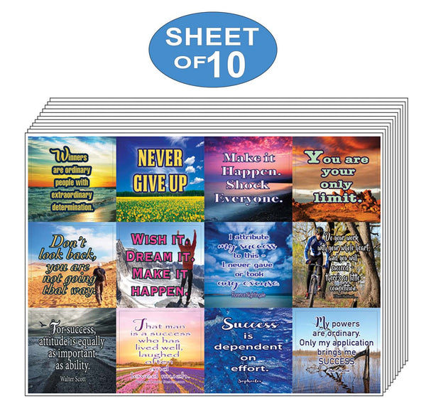 Creanoso Success Inspirational Quotes Stickers (10-Sheet) Ã¢â‚¬â€œ Total 120 pcs (10 X 12pcs) Individual Small Size 2.1 x 2. Inches , Unique Designs DIY Decoration Art Decal for Children
