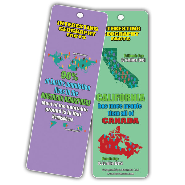 Creanoso Interesting Geography Facts Bookmarks (30-Pack) â€“ Awesome Stocking Stuffers Gifts for Boys and Girls - Excellent Party Favors School Teacher Classroom Reading Rewards Incentives Page Clippers