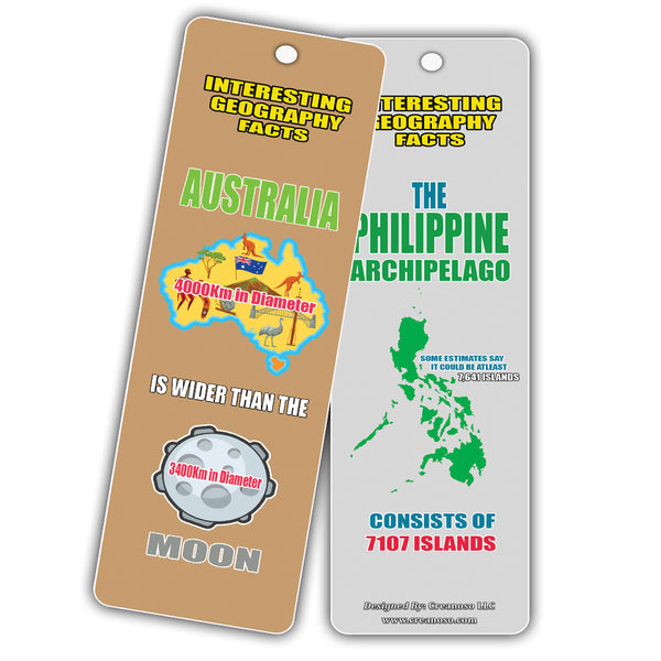 Creanoso Interesting Geography Facts Bookmarks (30-Pack) â€“ Awesome Stocking Stuffers Gifts for Boys and Girls - Excellent Party Favors School Teacher Classroom Reading Rewards Incentives Page Clippers