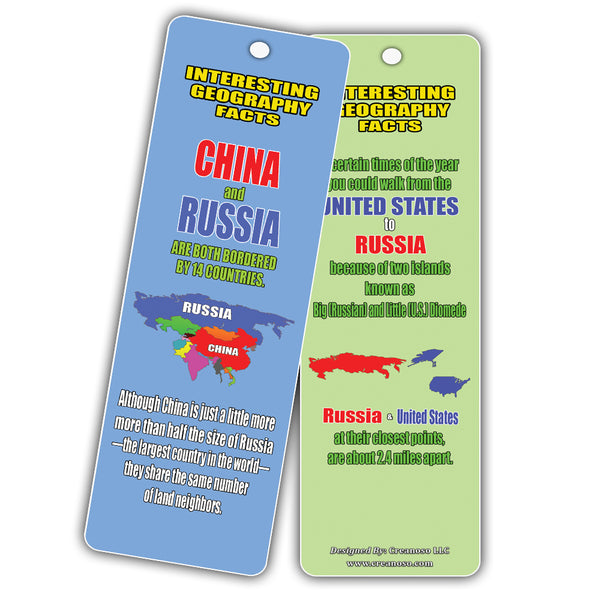 Creanoso Interesting Geography Facts Bookmarks (30-Pack) â€“ Awesome Stocking Stuffers Gifts for Boys and Girls - Excellent Party Favors School Teacher Classroom Reading Rewards Incentives Page Clippers