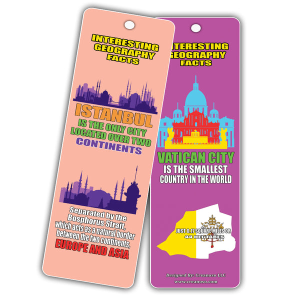 Creanoso Interesting Geography Facts Bookmarks (30-Pack) â€“ Awesome Stocking Stuffers Gifts for Boys and Girls - Excellent Party Favors School Teacher Classroom Reading Rewards Incentives Page Clippers