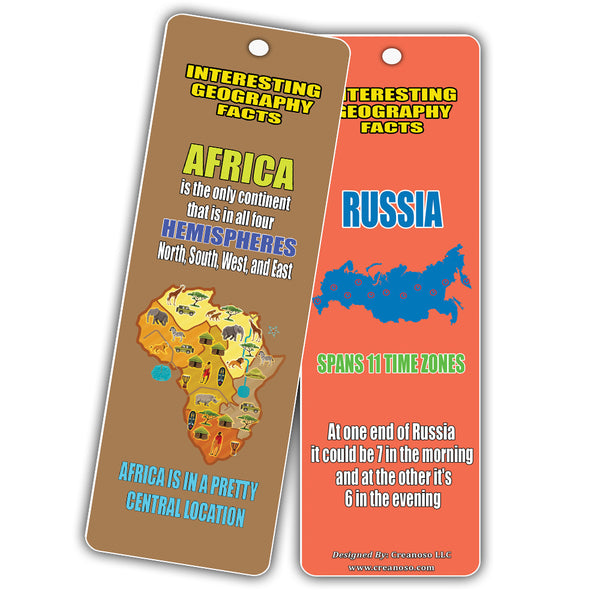 Creanoso Interesting Geography Facts Bookmarks (30-Pack) â€“ Awesome Stocking Stuffers Gifts for Boys and Girls - Excellent Party Favors School Teacher Classroom Reading Rewards Incentives Page Clippers