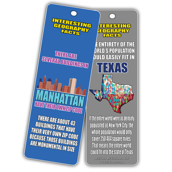Creanoso Interesting Geography Facts Bookmarks (30-Pack) â€“ Awesome Stocking Stuffers Gifts for Boys and Girls - Excellent Party Favors School Teacher Classroom Reading Rewards Incentives Page Clippers