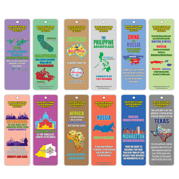 Creanoso Interesting Geography Facts Bookmarks (30-Pack) â€“ Awesome Stocking Stuffers Gifts for Boys and Girls - Excellent Party Favors School Teacher Classroom Reading Rewards Incentives Page Clippers