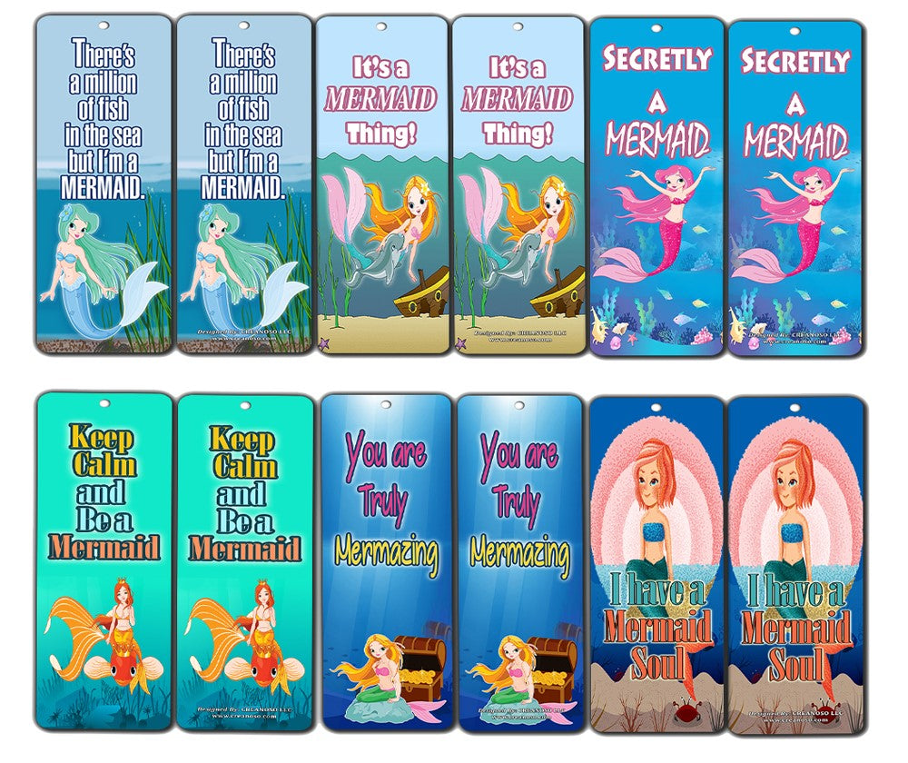 Mermaid Bookmarks Cards for Kids Girls (60-Pack) - Party Favors Supplies - Girly Little Girls Young Readers Literary Gifts for Books Reading - Christmas Stocking Stuffers