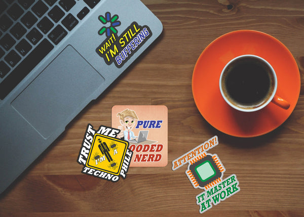 Creanoso Fun Technology Sayings Vinyl PVC Stickers (6-Sheets) - Medium A6 Size approx. 4 x 4 inches DIY decoration decal for any flat surface laptops, skateboards, luggage, cars, bumpers, bikes