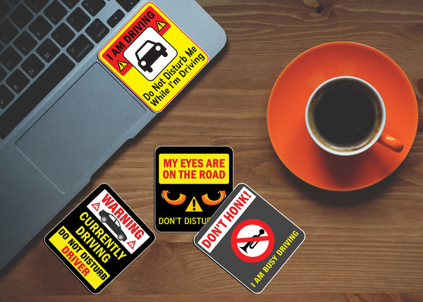 Creanoso Fun Donâ€™t Disturb Driving Sayings Vinyl PVC Stickers (12-Sheets) - Medium A6 Size approx. 4 x 4 inches DIY decoration decal for any flat surface laptops, skateboards, luggage, cars, bumpers