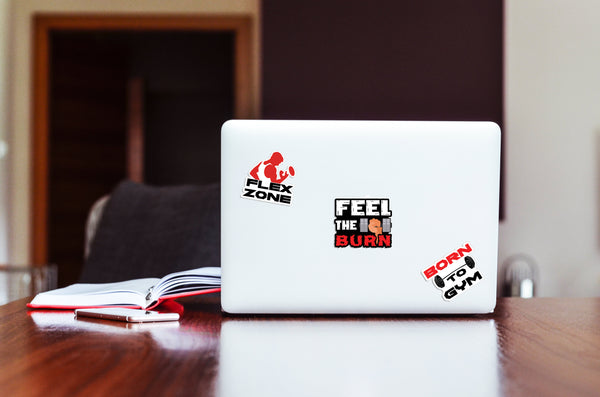 Muscle Man Gym Stickers - 8 Bulk Sets (12 des. x 8pcs ea.) - approx. A7-sized 3.55x 3.94 in. DIY decoration decal for any flat surface laptops, skateboards, luggage, cars, bumpers, bikes