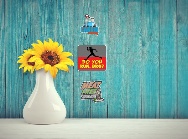 Funny Fitness Stickers - 8 Bulk Sets (12 des. x 8pcs ea.) - approx. A7-sized 3.55x 3.94 in. DIY decoration decal for any flat surface laptops, skateboards, luggage, cars, bumpers, bikes