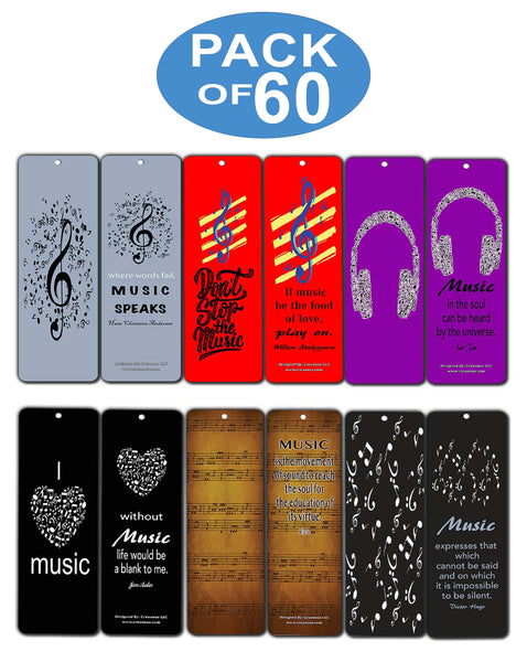 Creanoso Inspirational Music Bookmarker Cards (60-Pack) â€“ Premium Gift for Musicians, Men & Women, Adults, Teens â€“ Musical Rewards Gifts â€“ Bulk Pack Set â€“ DIY Kit
