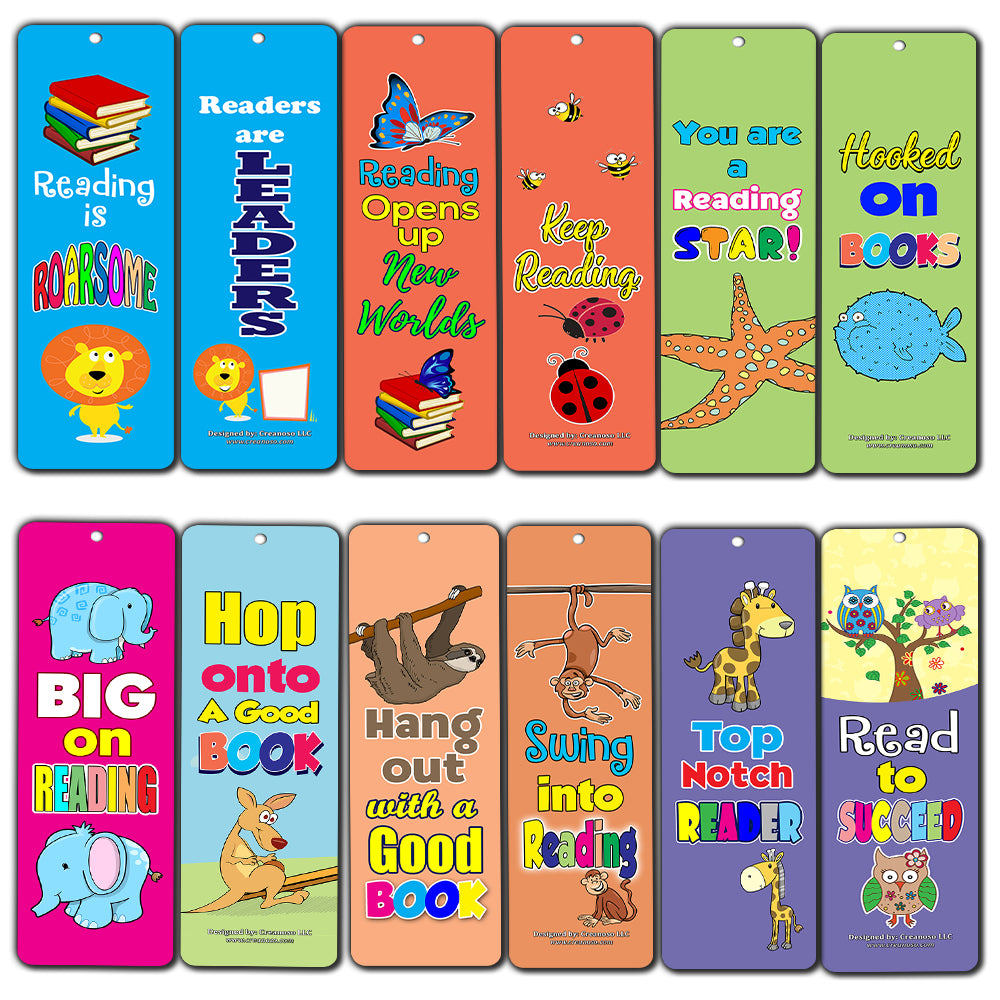 Creanoso Inspiring Reading Words Roarsome Bookmarkers (60-Pack) ÃƒÆ’Ã‚Â¢ÃƒÂ¢Ã¢â‚¬Å¡Ã‚Â¬ÃƒÂ¢Ã¢â€šÂ¬Ã…â€œ Assorted Bookmark Cards Bulk Set ÃƒÆ’Ã‚Â¢ÃƒÂ¢Ã¢â‚¬Å¡Ã‚Â¬ÃƒÂ¢Ã¢â€šÂ¬Ã…â€œ Animals Reading Design