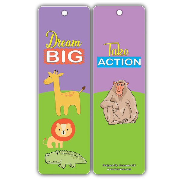 Creanoso Bookmarks for Kids Boys Girls (60-Pack) - Safari Animals Motivational Sayings - Stocking Stuffers Classroom Incentives Teacher Rewards Birthday Party Favors Supplies